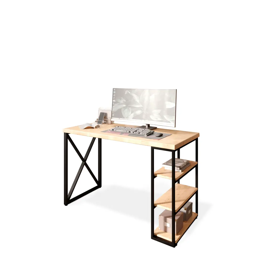 Фото 2 Стол письменный Solarius Loft 60x76.5x130 см сталь и дерево крестообразные ножки цвет черный/натуральный Фото 2 Стол письменный Solarius Loft 60x76.5x130 см сталь и дерево крестообразные ножки цвет черный/натуральный