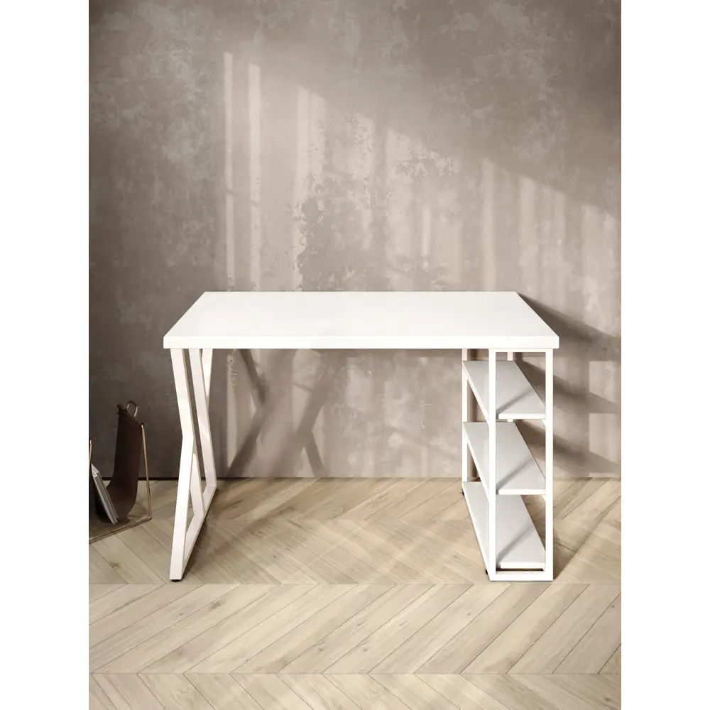 Фото 3 Стол письменный Solarius Loft 60x76.5x100 см сталь и дерево Z-образные ножки цвет белый Фото 3 Стол письменный Solarius Loft 60x76.5x100 см сталь и дерево Z-образные ножки цвет белый