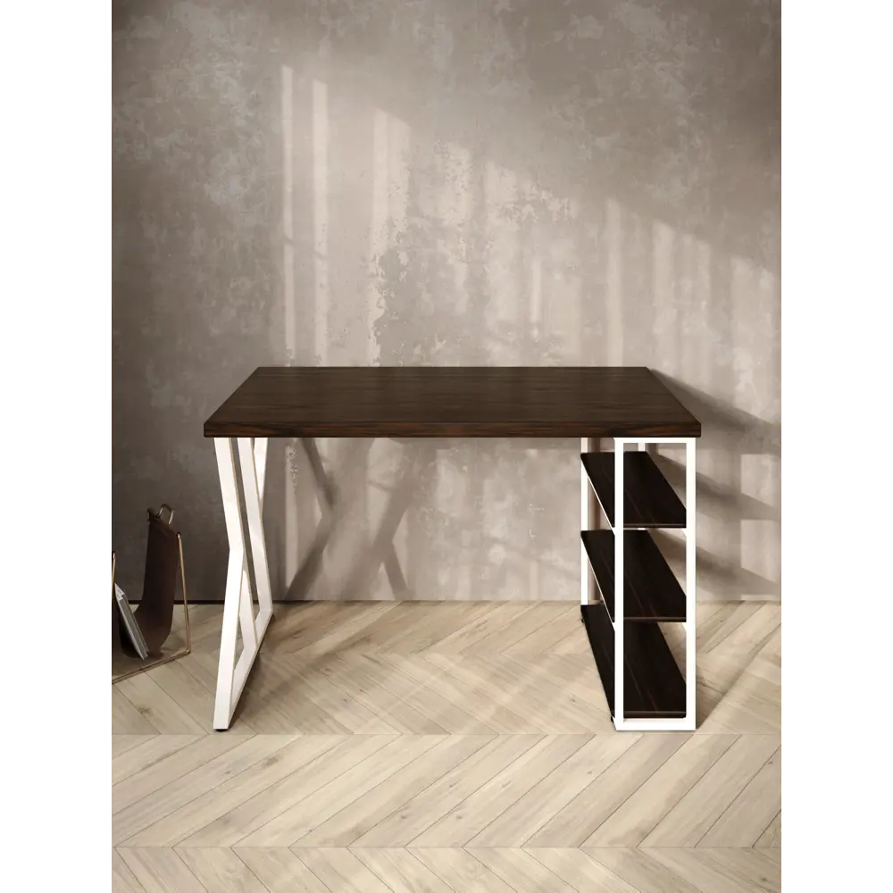 Фото 3 Стол письменный Solarius Loft 60x76.5x140 см сталь и дерево Z-образные ножки цвет белый/венге Фото 3 Стол письменный Solarius Loft 60x76.5x140 см сталь и дерево Z-образные ножки цвет белый/венге