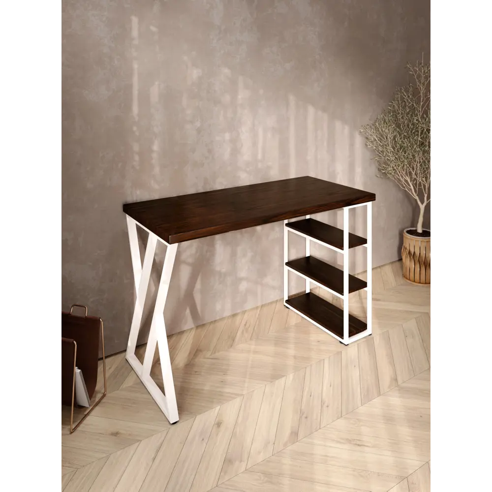 Фото 4 Стол письменный Solarius Loft 60x76.5x140 см сталь и дерево Z-образные ножки цвет белый/венге Фото 4 Стол письменный Solarius Loft 60x76.5x140 см сталь и дерево Z-образные ножки цвет белый/венге