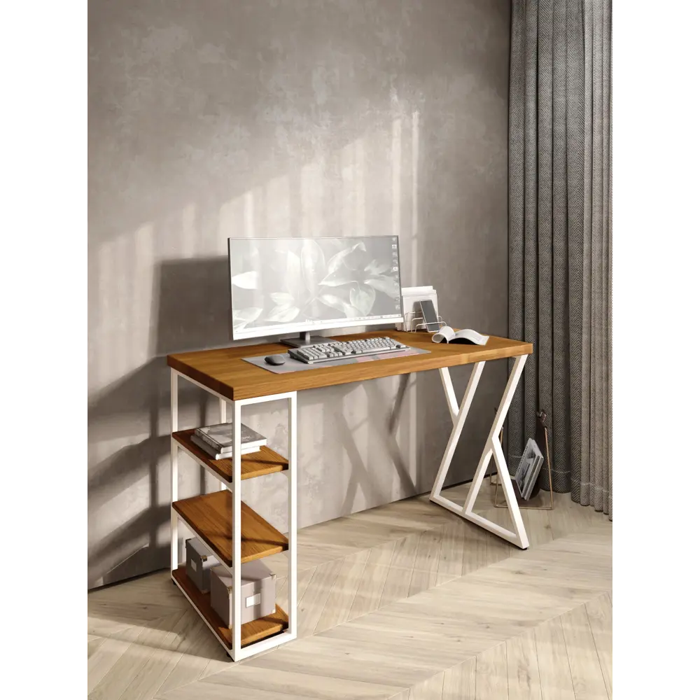 Фото 5 Стол письменный Solarius Loft 60x76.5x120 см сталь и дерево Z-образные ножки цвет белый/ольха Фото 5 Стол письменный Solarius Loft 60x76.5x120 см сталь и дерево Z-образные ножки цвет белый/ольха