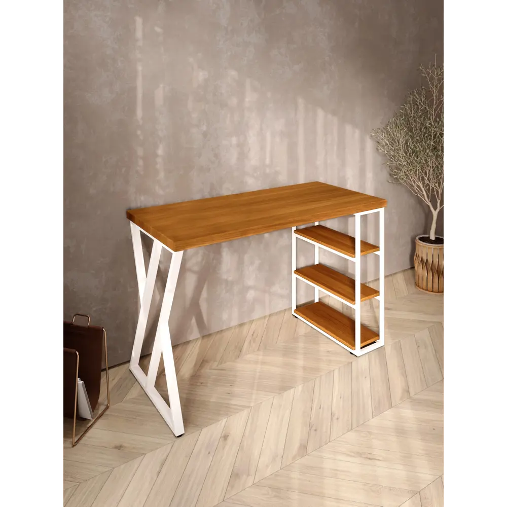 Фото 4 Стол письменный Solarius Loft 60x76.5x130 см сталь и дерево Z-образные ножки цвет белый/ольха Фото 4 Стол письменный Solarius Loft 60x76.5x130 см сталь и дерево Z-образные ножки цвет белый/ольха