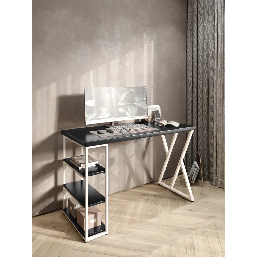 Фото 5 Стол письменный Solarius Loft 60x76.5x90 см сталь и дерево Z-образные ножки цвет белый/оникс Фото 5 Стол письменный Solarius Loft 60x76.5x90 см сталь и дерево Z-образные ножки цвет белый/оникс
