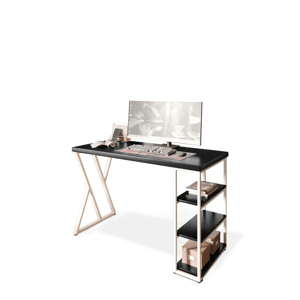 Фото 2 Стол письменный Solarius Loft 60x76.5x110 см сталь и дерево Z-образные ножки цвет белый/оникс Фото 2 Стол письменный Solarius Loft 60x76.5x110 см сталь и дерево Z-образные ножки цвет белый/оникс
