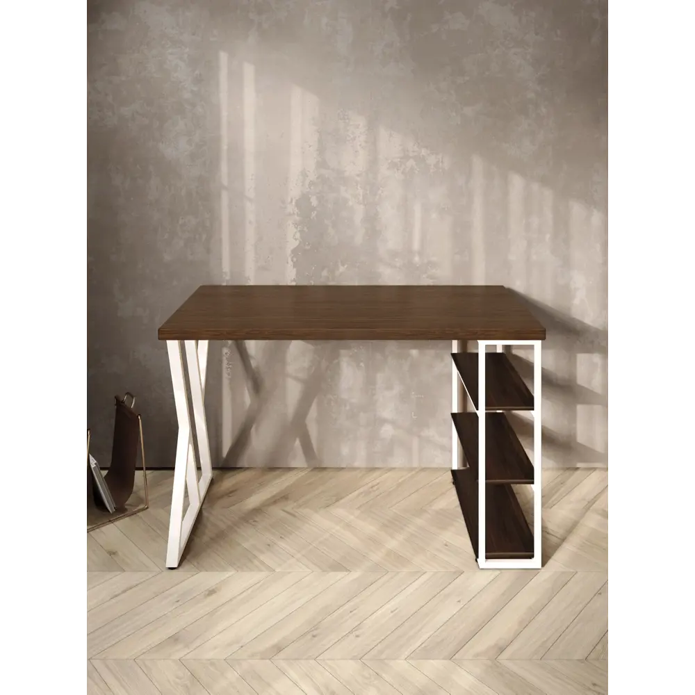 Фото 3 Стол письменный Solarius Loft 60x76.5x100 см сталь и дерево Z-образные ножки цвет белый/темный дуб Фото 3 Стол письменный Solarius Loft 60x76.5x100 см сталь и дерево Z-образные ножки цвет белый/темный дуб