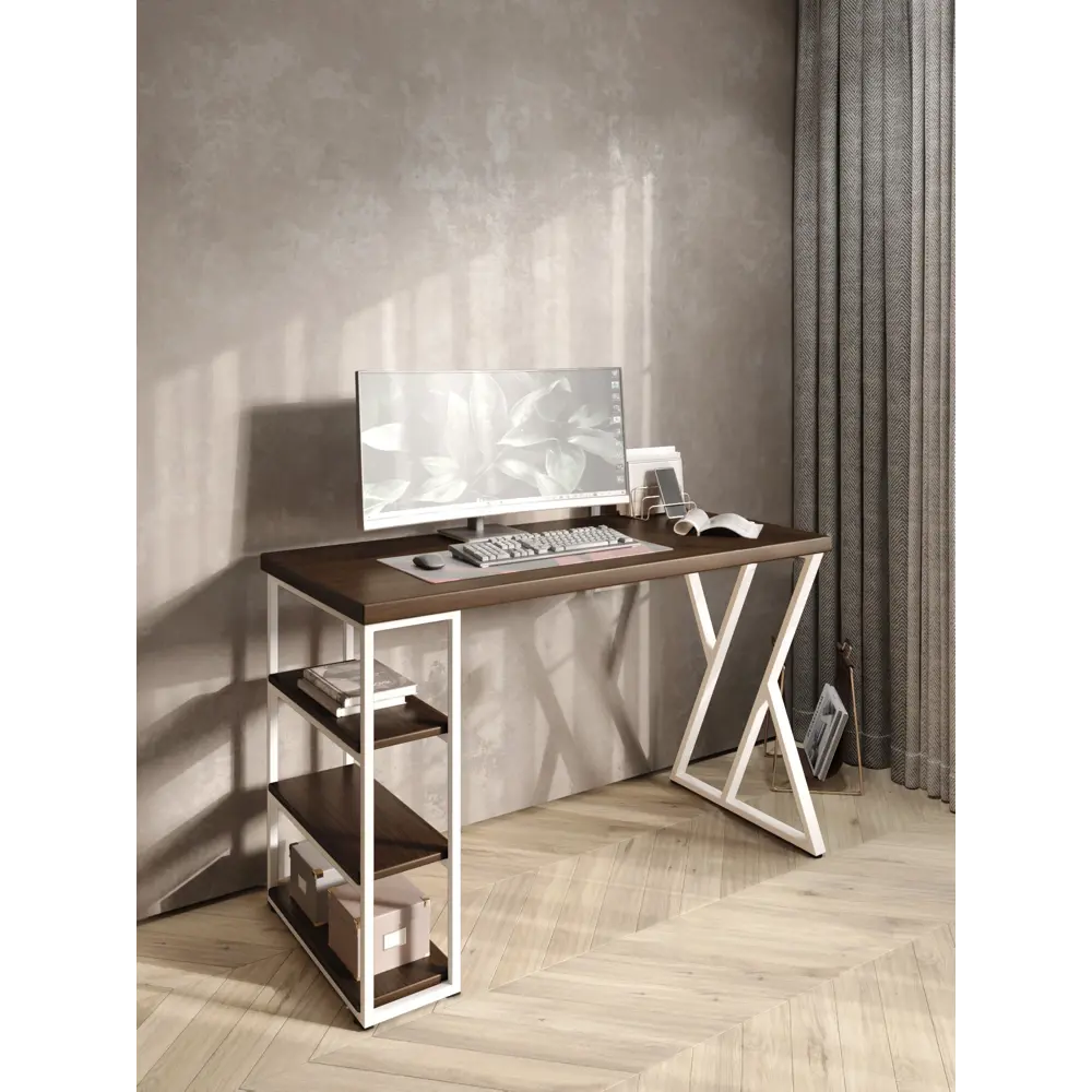Фото 5 Стол письменный Solarius Loft 60x76.5x140 см сталь и дерево Z-образные ножки цвет белый/темный дуб Фото 5 Стол письменный Solarius Loft 60x76.5x140 см сталь и дерево Z-образные ножки цвет белый/темный дуб