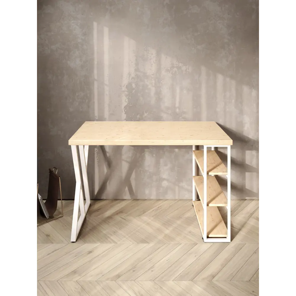 Фото 3 Стол письменный Solarius Loft 60x76.5x120 см сталь и дерево Z-образные ножки цвет белый/натуральный Фото 3 Стол письменный Solarius Loft 60x76.5x120 см сталь и дерево Z-образные ножки цвет белый/натуральный