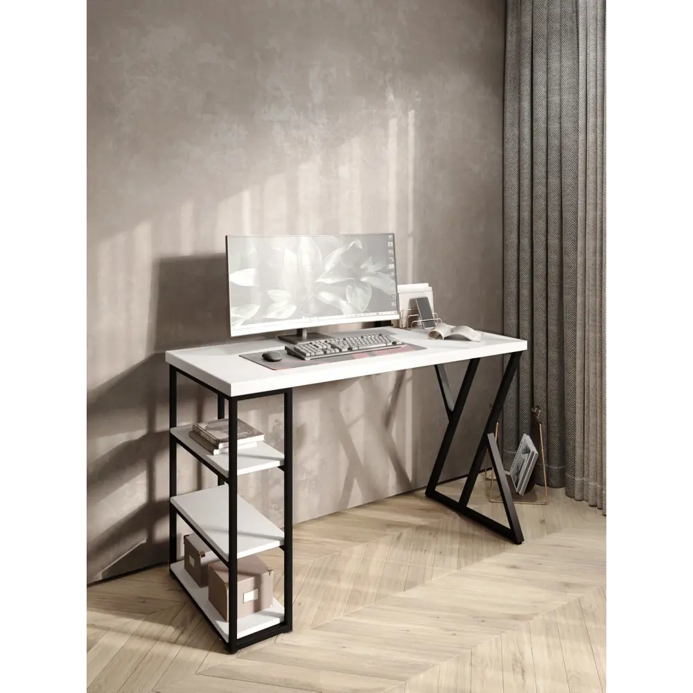 Фото 5 Стол письменный Solarius Loft 60x76.5x90 см сталь и дерево Z-образные ножки цвет белый/черный Фото 5 Стол письменный Solarius Loft 60x76.5x90 см сталь и дерево Z-образные ножки цвет белый/черный