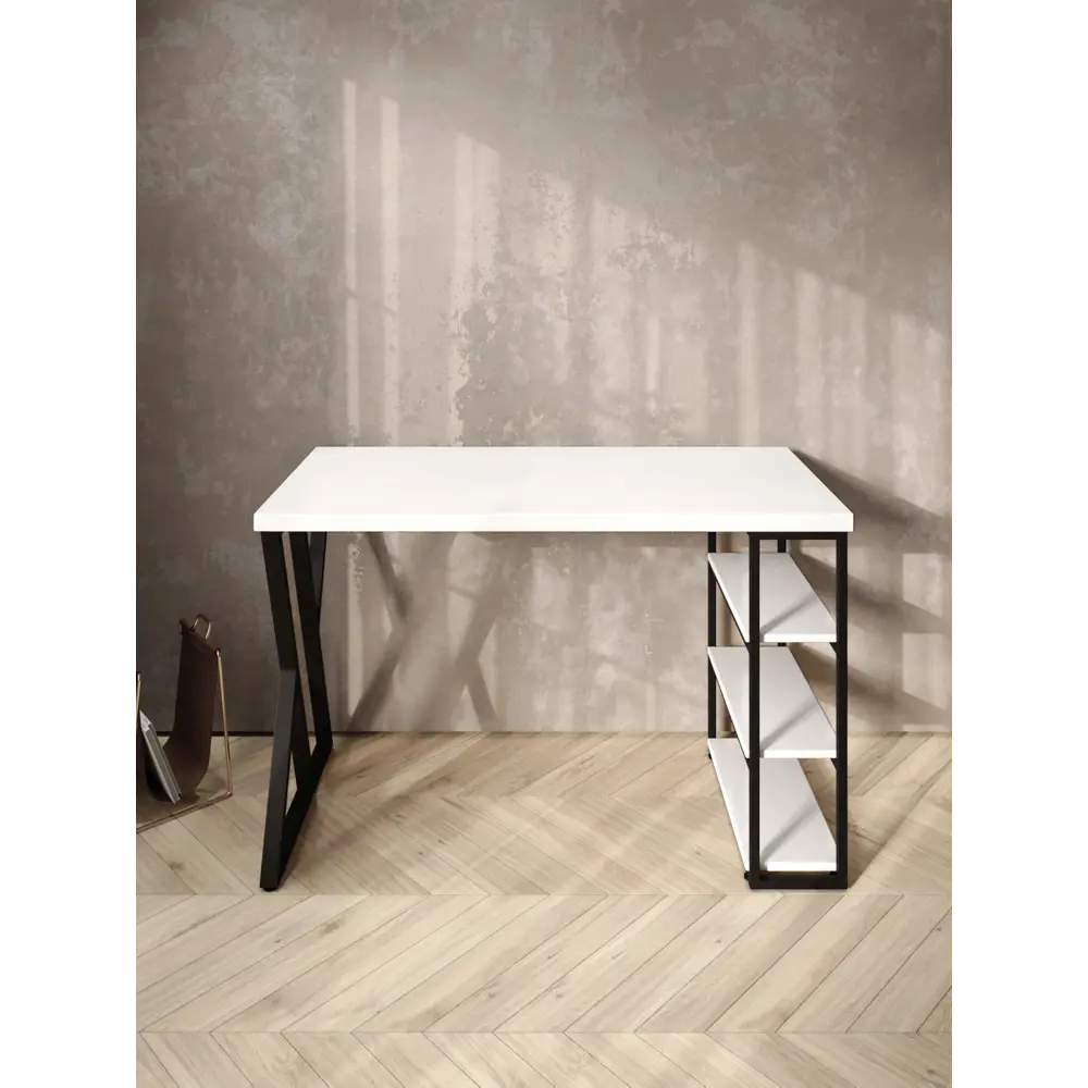 Фото 3 Стол письменный Solarius Loft 60x76.5x120 см сталь и дерево Z-образные ножки цвет белый/черный Фото 3 Стол письменный Solarius Loft 60x76.5x120 см сталь и дерево Z-образные ножки цвет белый/черный