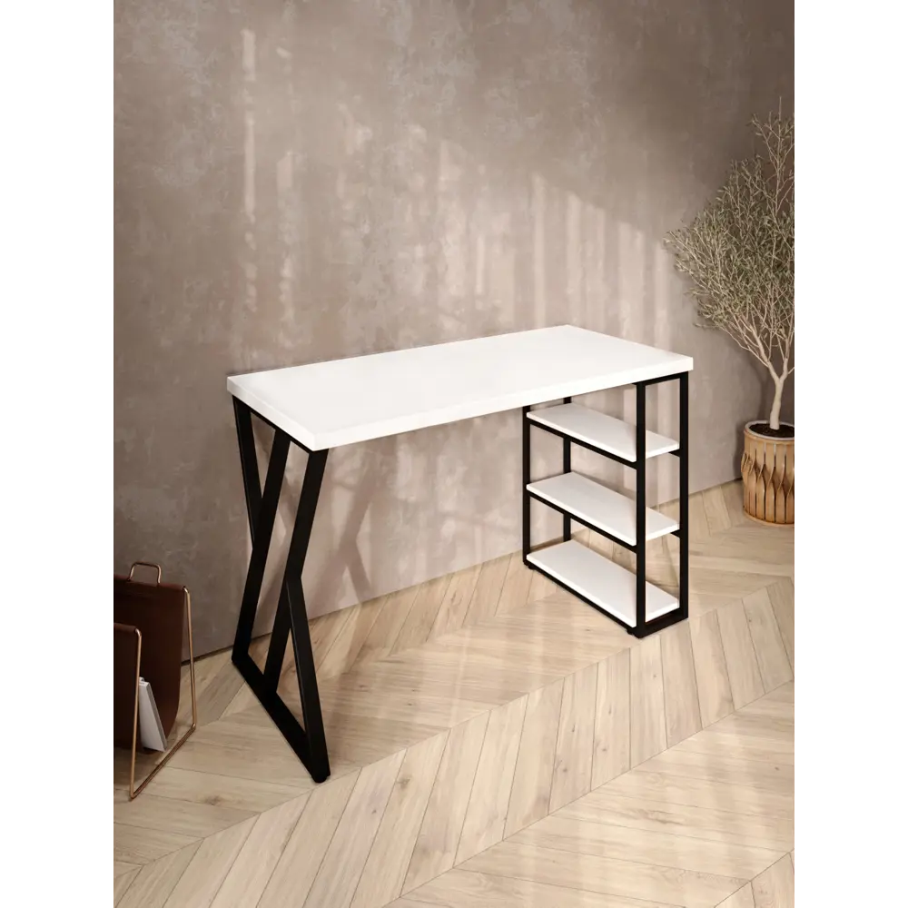 Фото 4 Стол письменный Solarius Loft 60x76.5x140 см сталь и дерево Z-образные ножки цвет белый/черный Фото 4 Стол письменный Solarius Loft 60x76.5x140 см сталь и дерево Z-образные ножки цвет белый/черный