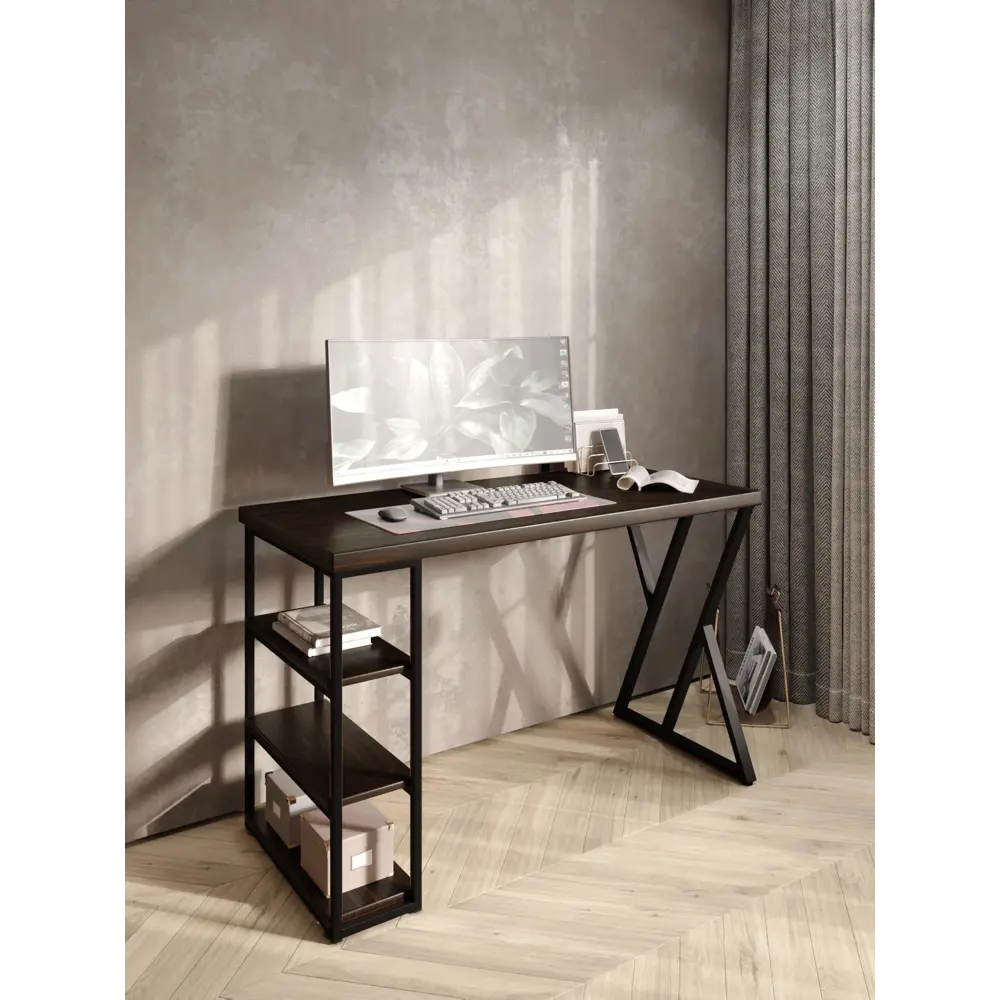 Фото 5 Стол письменный Solarius Loft 60x76.5x90 см сталь и дерево Z-образные ножки цвет черный/венге Фото 5 Стол письменный Solarius Loft 60x76.5x90 см сталь и дерево Z-образные ножки цвет черный/венге