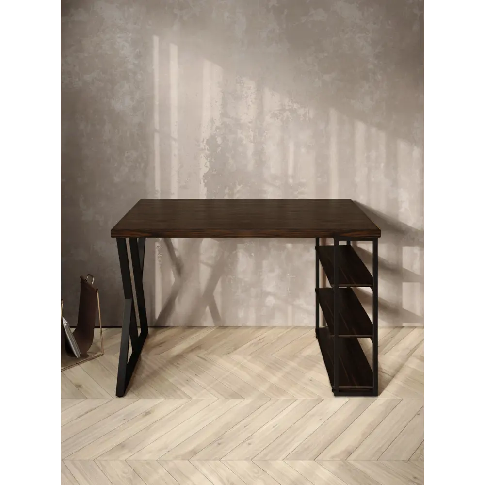 Фото 3 Стол письменный Solarius Loft 60x76.5x140 см сталь и дерево Z-образные ножки цвет черный/венге Фото 3 Стол письменный Solarius Loft 60x76.5x140 см сталь и дерево Z-образные ножки цвет черный/венге