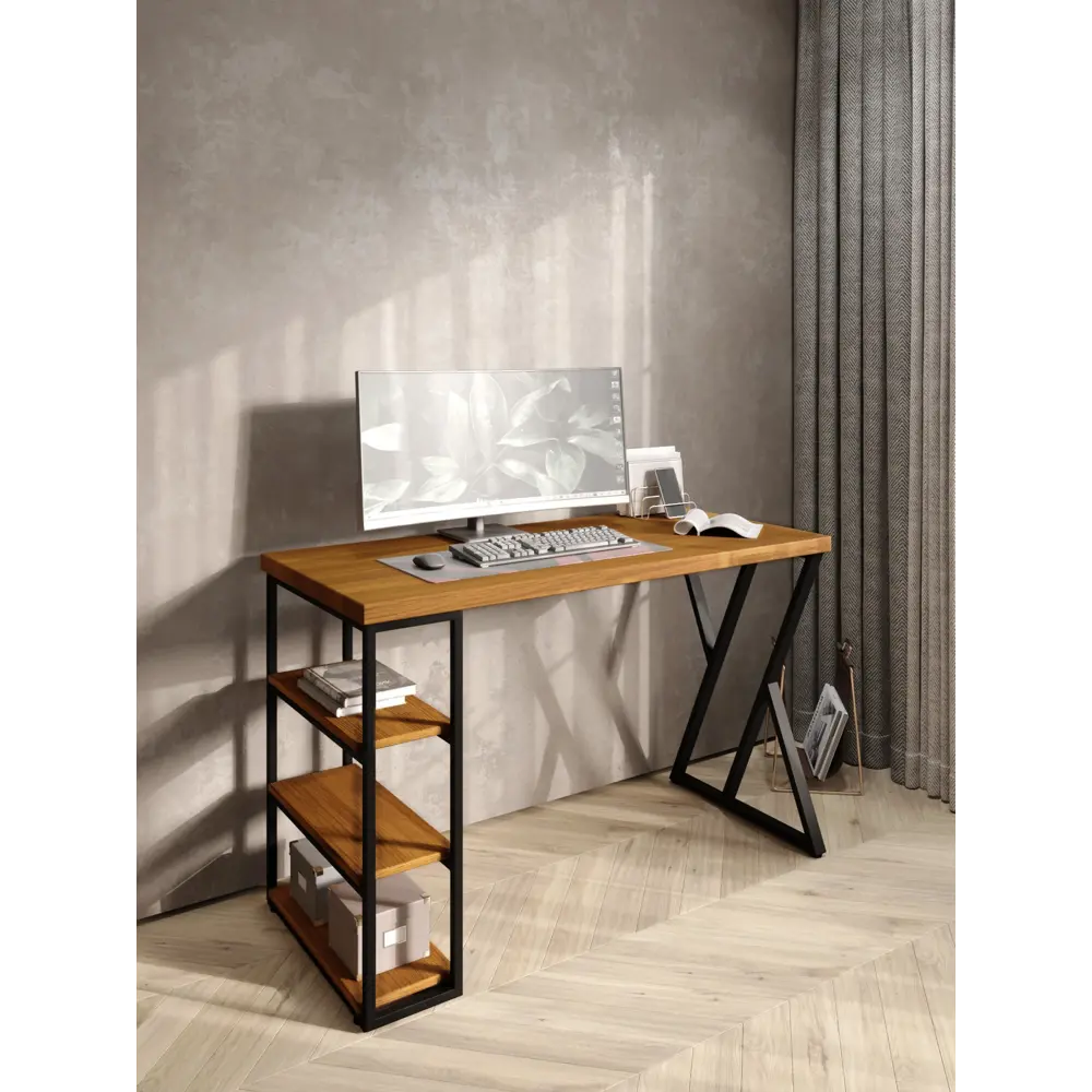 Фото 5 Стол письменный Solarius Loft 60x76.5x90 см сталь и дерево Z-образные ножки цвет ольха/черный Фото 5 Стол письменный Solarius Loft 60x76.5x90 см сталь и дерево Z-образные ножки цвет ольха/черный