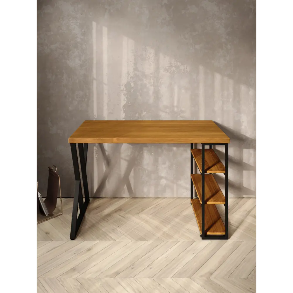Фото 3 Стол письменный Solarius Loft 60x76.5x140 см сталь и дерево Z-образные ножки цвет ольха/черный Фото 3 Стол письменный Solarius Loft 60x76.5x140 см сталь и дерево Z-образные ножки цвет ольха/черный