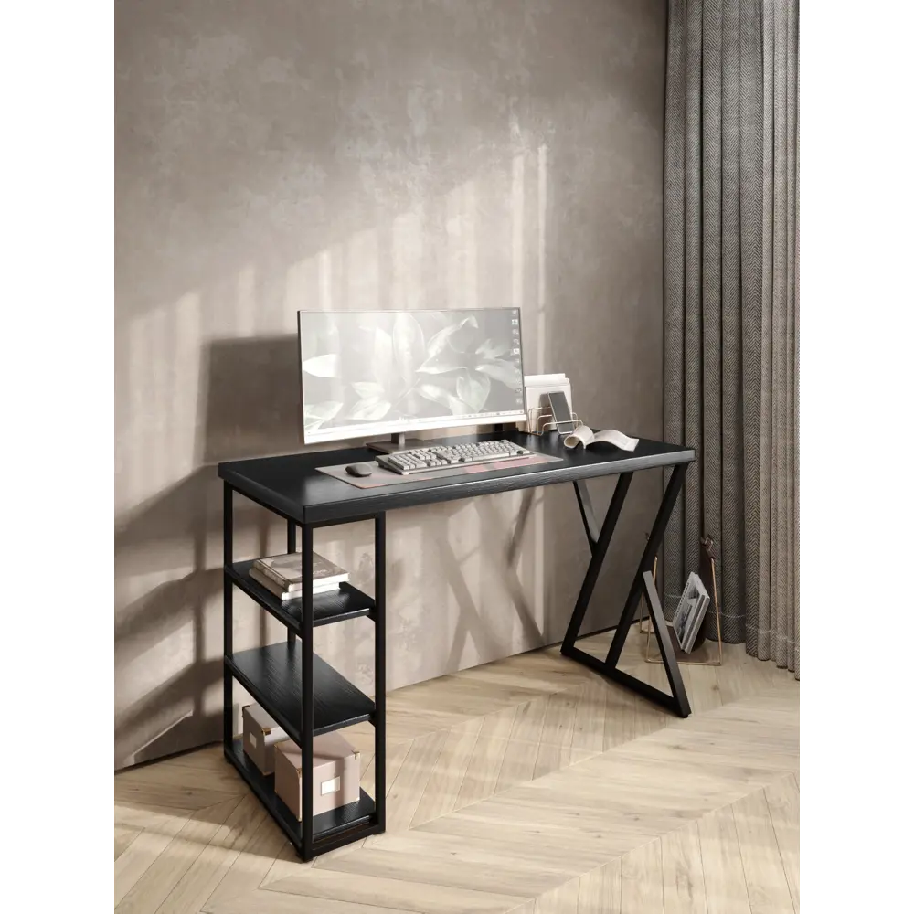 Фото 5 Стол письменный Solarius Loft 60x76.5x100 см сталь и дерево Z-образные ножки цвет черный/оникс Фото 5 Стол письменный Solarius Loft 60x76.5x100 см сталь и дерево Z-образные ножки цвет черный/оникс