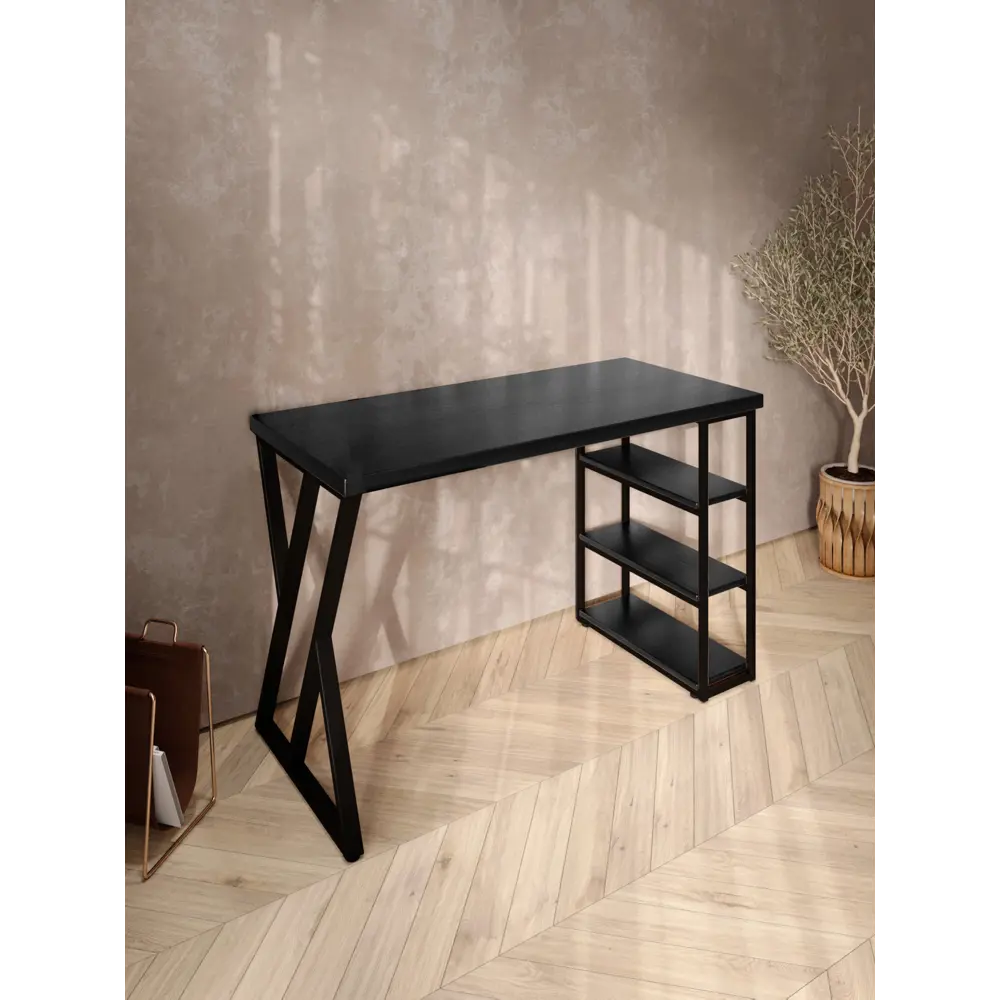 Фото 4 Стол письменный Solarius Loft 60x76.5x130 см сталь и дерево Z-образные ножки цвет черный/оникс Фото 4 Стол письменный Solarius Loft 60x76.5x130 см сталь и дерево Z-образные ножки цвет черный/оникс