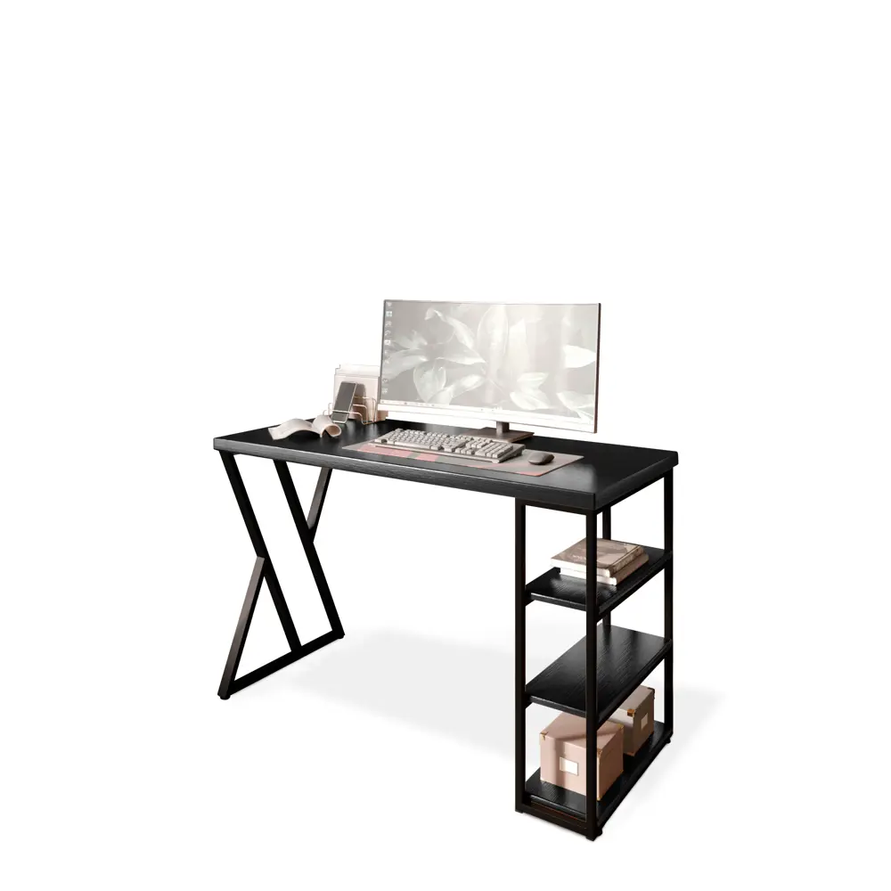 Фото 2 Стол письменный Solarius Loft 60x76.5x140 см сталь и дерево Z-образные ножки цвет черный/оникс Фото 2 Стол письменный Solarius Loft 60x76.5x140 см сталь и дерево Z-образные ножки цвет черный/оникс