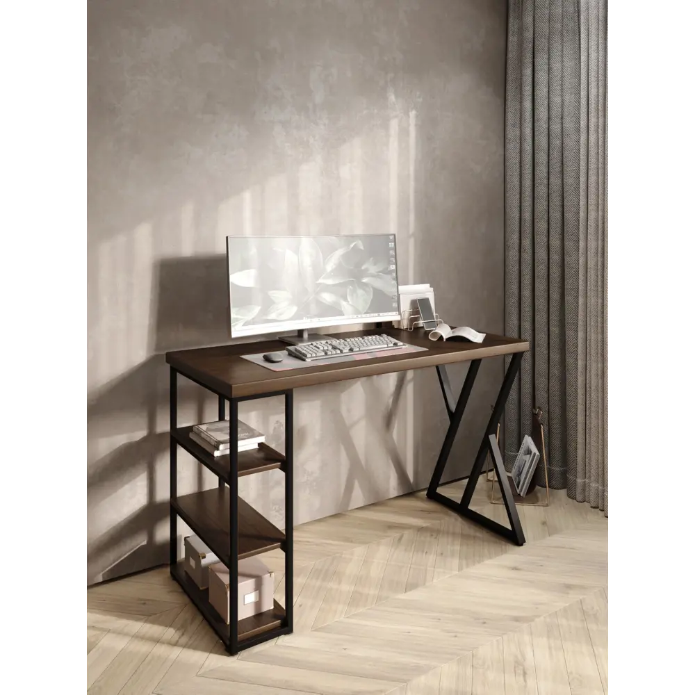 Фото 5 Стол письменный Solarius Loft 60x76.5x120 см сталь и дерево Z-образные ножки цвет темный дуб/черный Фото 5 Стол письменный Solarius Loft 60x76.5x120 см сталь и дерево Z-образные ножки цвет темный дуб/черный
