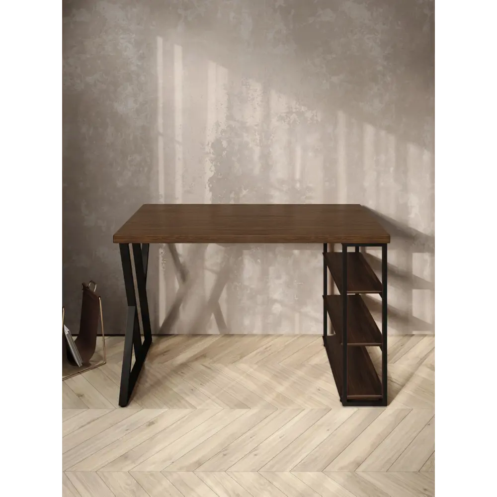 Фото 3 Стол письменный Solarius Loft 60x76.5x130 см сталь и дерево Z-образные ножки цвет темный дуб/черный Фото 3 Стол письменный Solarius Loft 60x76.5x130 см сталь и дерево Z-образные ножки цвет темный дуб/черный
