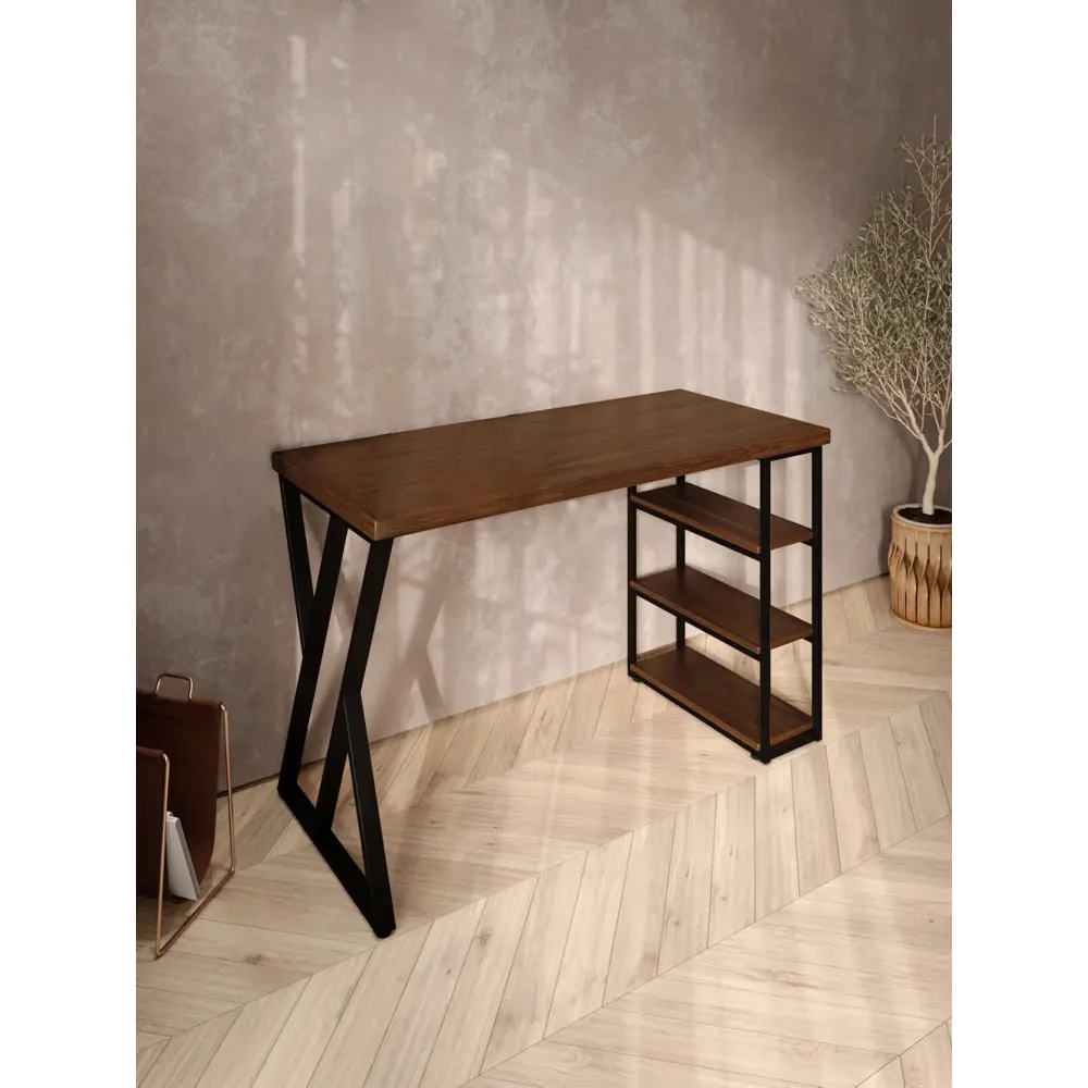 Фото 4 Стол письменный Solarius Loft 60x76.5x140 см сталь и дерево Z-образные ножки цвет темный дуб/черный Фото 4 Стол письменный Solarius Loft 60x76.5x140 см сталь и дерево Z-образные ножки цвет темный дуб/черный