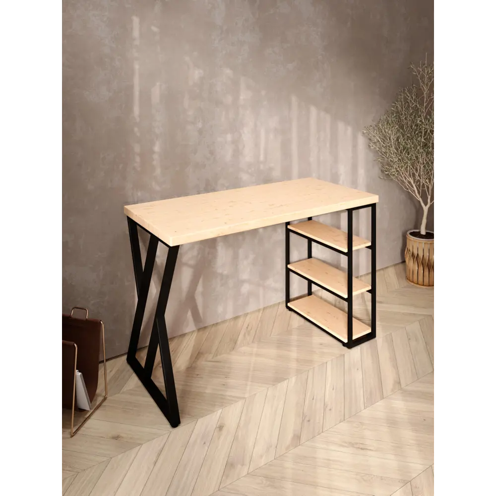 Фото 4 Стол письменный Solarius Loft 60x76.5x90 см сталь и дерево Z-образные ножки цвет черный/натуральный Фото 4 Стол письменный Solarius Loft 60x76.5x90 см сталь и дерево Z-образные ножки цвет черный/натуральный