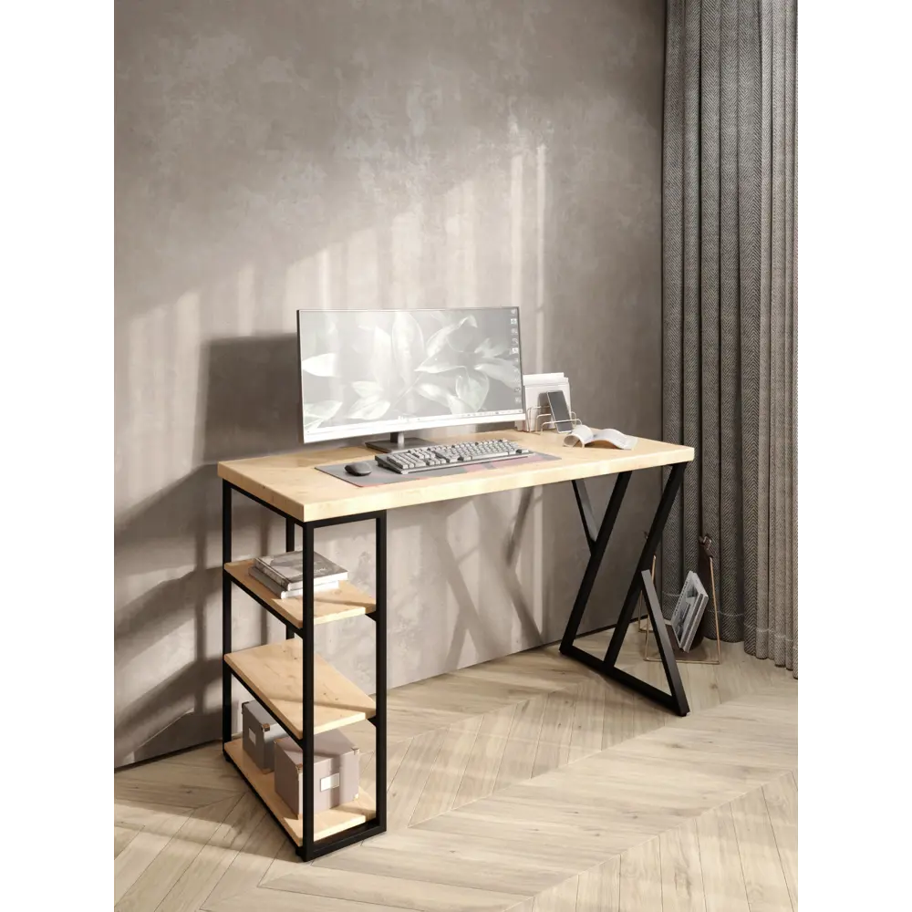 Фото 5 Стол письменный Solarius Loft 60x76.5x100 см сталь и дерево Z-образные ножки цвет черный/натуральный Фото 5 Стол письменный Solarius Loft 60x76.5x100 см сталь и дерево Z-образные ножки цвет черный/натуральный