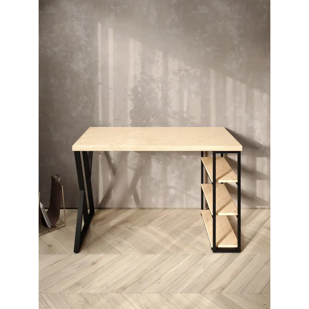 Фото 3 Стол письменный Solarius Loft 60x76.5x100 см сталь и дерево Z-образные ножки цвет черный/натуральный Фото 3 Стол письменный Solarius Loft 60x76.5x100 см сталь и дерево Z-образные ножки цвет черный/натуральный