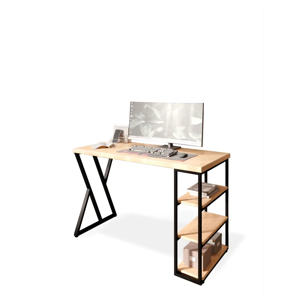 Фото 2 Стол письменный Solarius Loft 60x76.5x110 см сталь и дерево Z-образные ножки цвет черный/натуральный Фото 2 Стол письменный Solarius Loft 60x76.5x110 см сталь и дерево Z-образные ножки цвет черный/натуральный