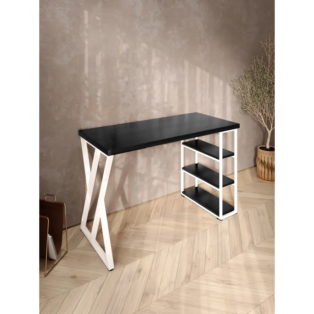 Фото 4 Стол письменный Solarius Loft 60x76.5x140 см сталь и дерево Z-образные ножки цвет белый/оникс Фото 4 Стол письменный Solarius Loft 60x76.5x140 см сталь и дерево Z-образные ножки цвет белый/оникс