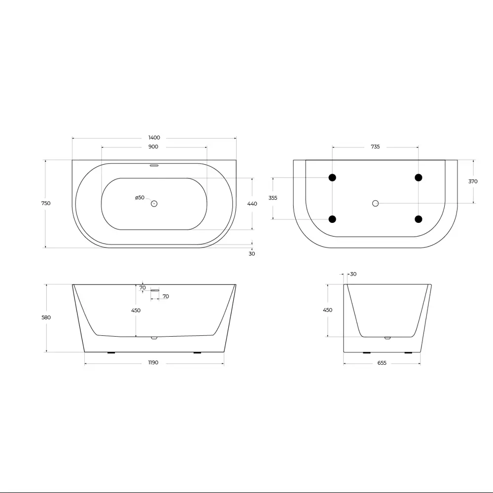 Фото 6 Отдельностоящая ванна Belbagno BB710-1400-750 акрил 140x75см Фото 6 Отдельностоящая ванна Belbagno BB710-1400-750 акрил 140x75см