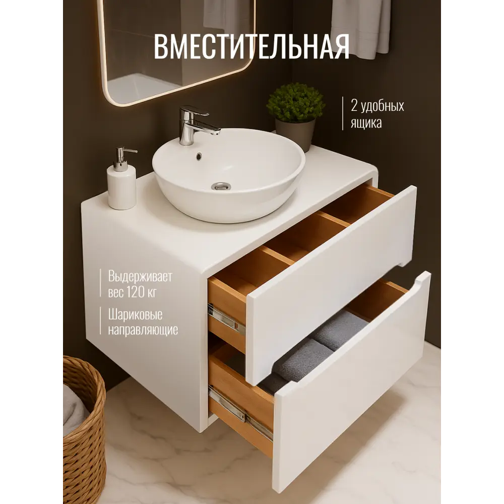 Фото 3 Тумба под раковину подвесная Wood. DVMWG985 60см цвет древесный, белые фасады Фото 3 Тумба под раковину подвесная Wood. DVMWG985 60см цвет древесный, белые фасады