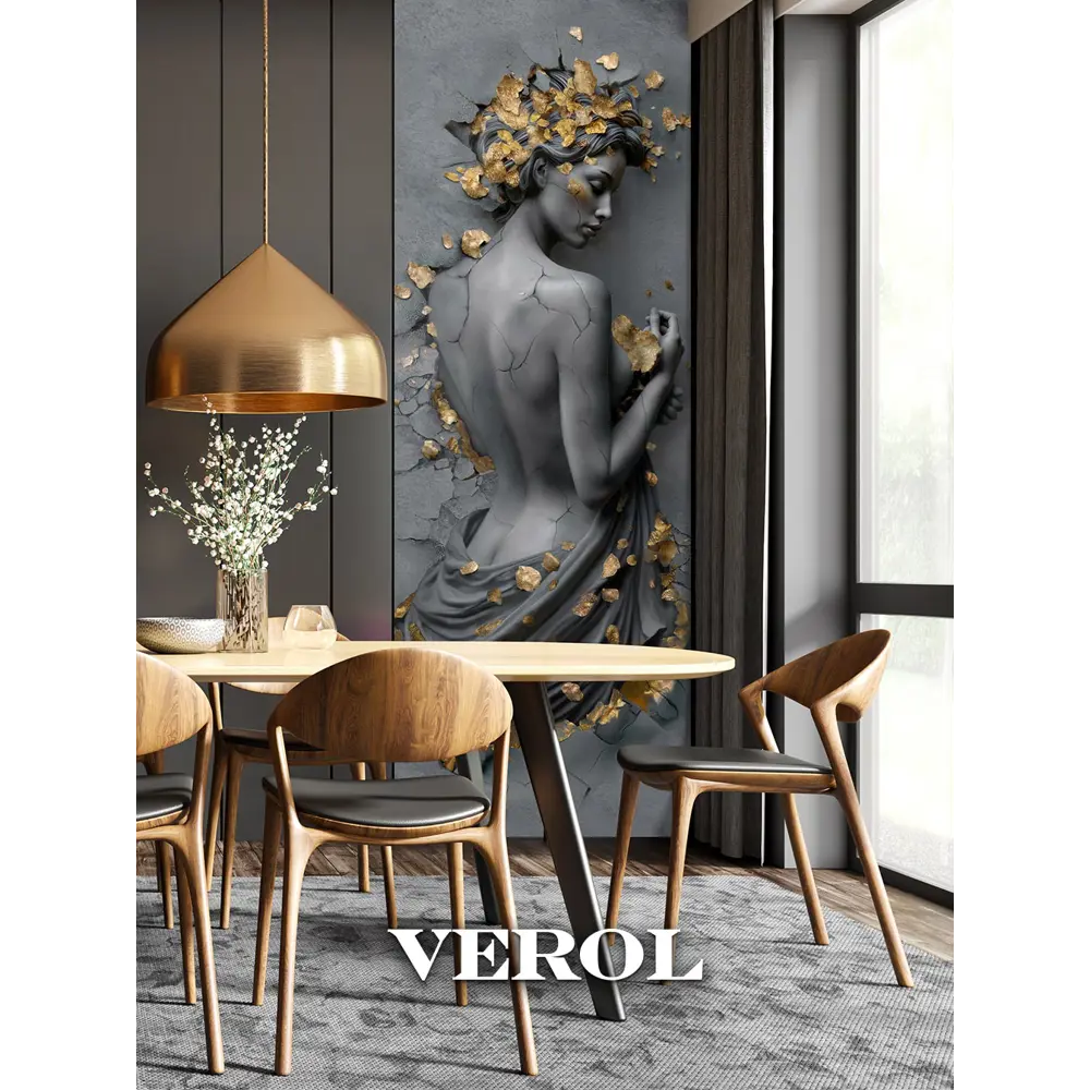 Фото 3 Фотообои флизелиновые 3D Verol Девушка барельеф темный с золотом 443-ФФО-06004, 283x100 см