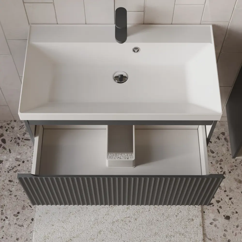 Фото 2 Тумба с раковиной для ванной Mebelvann Pulse 80 см подвесная цвет антрацит/серый Фото 2 Тумба с раковиной для ванной Mebelvann Pulse 80 см подвесная цвет антрацит/серый