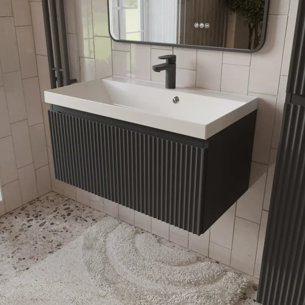 Фото Тумба с раковиной для ванной Mebelvann Pulse 80 см подвесная цвет антрацит/серый Фото Тумба с раковиной для ванной Mebelvann Pulse 80 см подвесная цвет антрацит/серый