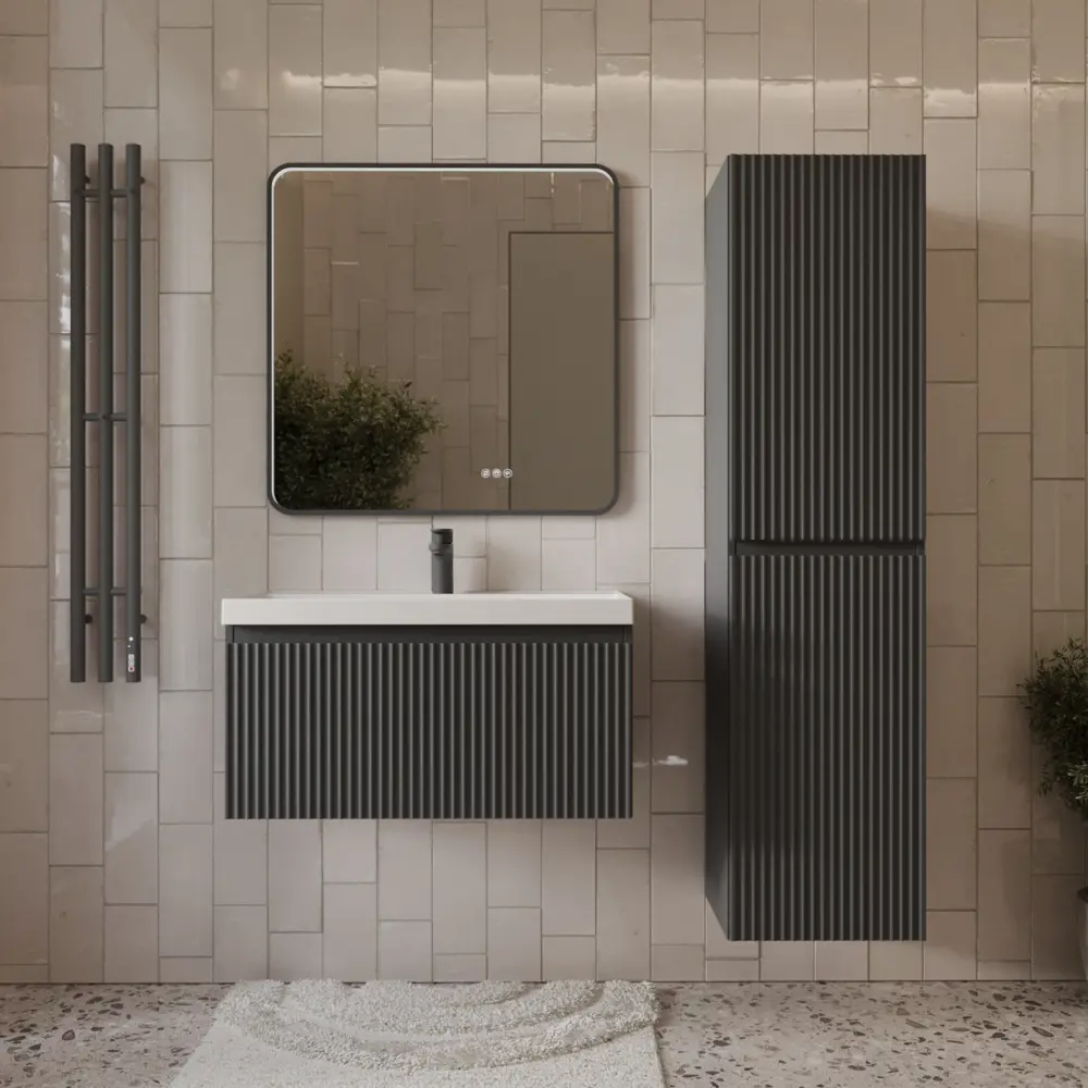 Фото 5 Тумба с раковиной для ванной Mebelvann Pulse 80 см подвесная цвет антрацит/серый Фото 5 Тумба с раковиной для ванной Mebelvann Pulse 80 см подвесная цвет антрацит/серый