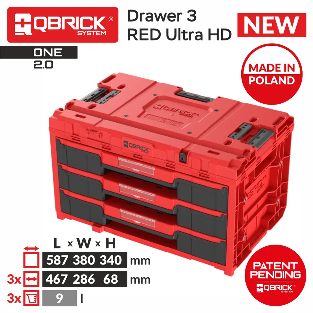 Фото Ящик для инструментов Qbrick System QS ONE Drawer 3 Toolbox 2.0 Red Ultra HD Custom 587x380x340 мм, пластик Фото Ящик для инструментов Qbrick System QS ONE Drawer 3 Toolbox 2.0 Red Ultra HD Custom 587x380x340 мм, пластик