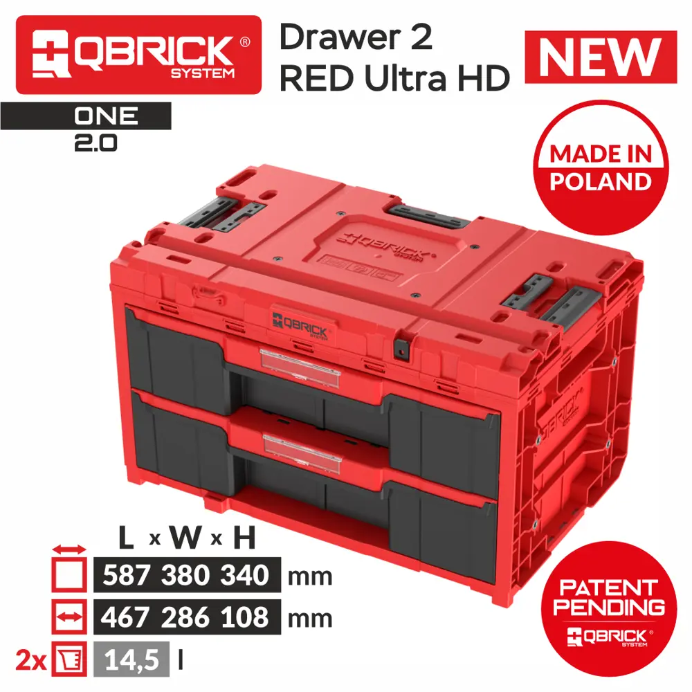 Фото Ящик для инструментов Qbrick System QS ONE Drawer 2 Toolbox 2.0 Red Ultra HD 600x400x360 мм, пластик Фото Ящик для инструментов Qbrick System QS ONE Drawer 2 Toolbox 2.0 Red Ultra HD 600x400x360 мм, пластик