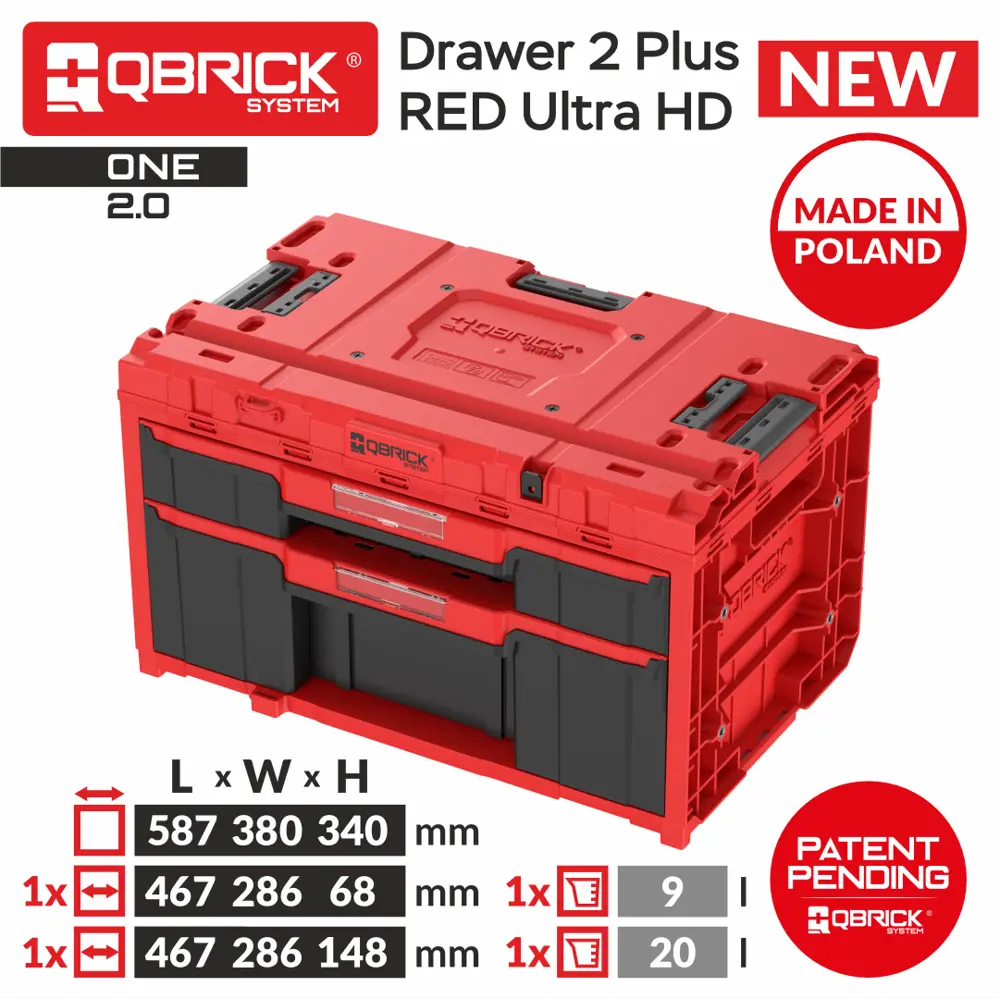 Фото Ящик для инструментов Qbrick System QS One Drawer 2 Plus Toolbox 2.0 Red Ultra HD Custom 38x58.70x34 см, abs-пластик Фото Ящик для инструментов Qbrick System QS One Drawer 2 Plus Toolbox 2.0 Red Ultra HD Custom 38x58.70x34 см, abs-пластик