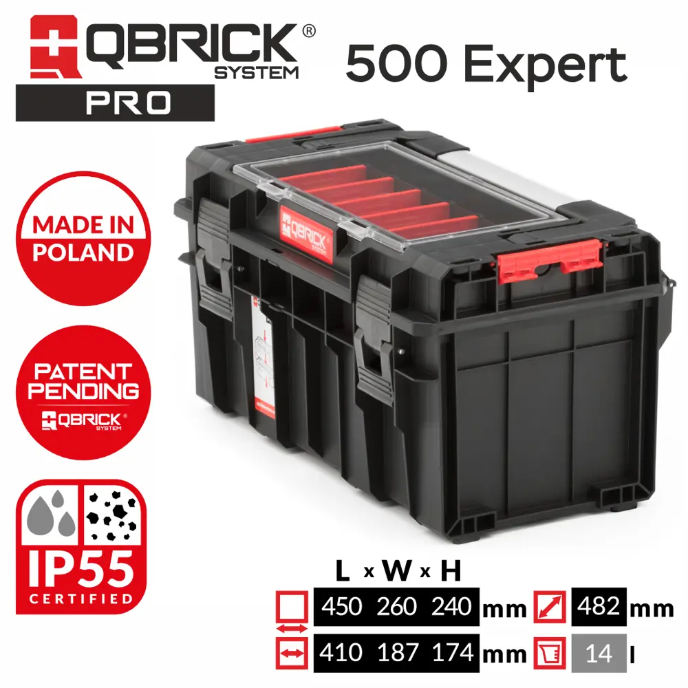 Фото Ящик для инструментов Qbrick System QS Pro 500 Expert 26x45x24 см, abs-пластик Фото Ящик для инструментов Qbrick System QS Pro 500 Expert 26x45x24 см, abs-пластик