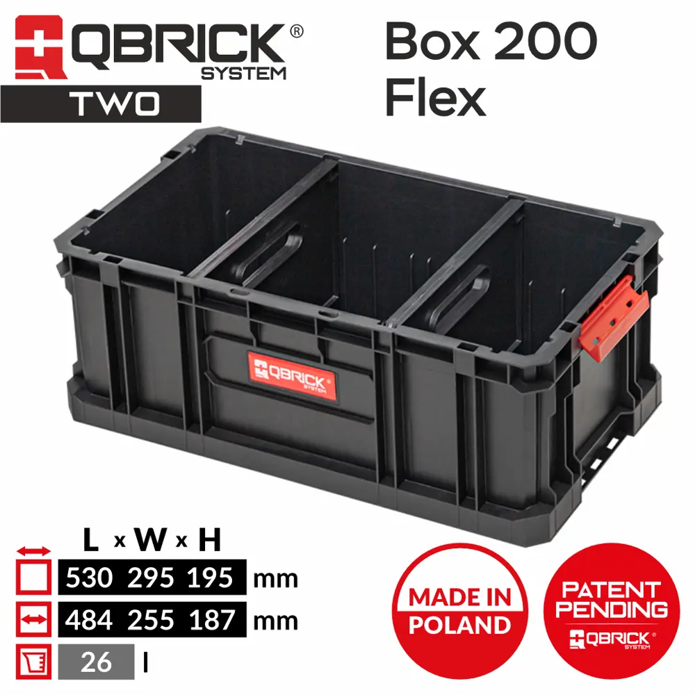 Фото Ящик для инструментов Qbrick System QS TWO Box 200 Flex 530x295x195 мм, пластик Фото Ящик для инструментов Qbrick System QS TWO Box 200 Flex 530x295x195 мм, пластик