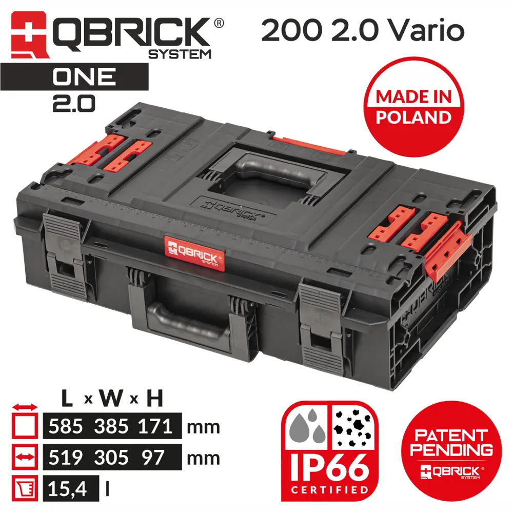Фото Ящик для инструментов Qbrick System QS ONE 200 Vario 2.0 585x385x171 мм, пластик Фото Ящик для инструментов Qbrick System QS ONE 200 Vario 2.0 585x385x171 мм, пластик