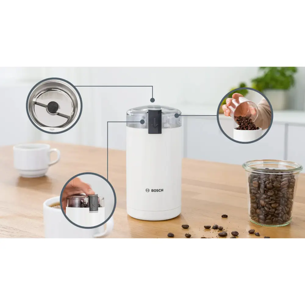 Фото 11 Электрическая кофемолка Bosch TSM6A011W система помола-ротационный нож 180 Вт цвет белый Фото 11 Электрическая кофемолка Bosch TSM6A011W система помола-ротационный нож 180 Вт цвет белый