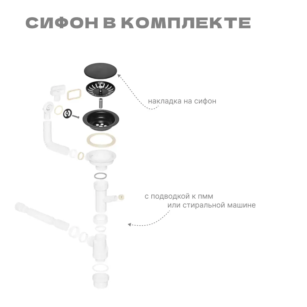 Фото 4 Мойка для кухни нержавеющая GLYPH 50х40 с PVD покрытием графит. Сифон с ситечком. Фото 4 Мойка для кухни нержавеющая GLYPH 50х40 с PVD покрытием графит. Сифон с ситечком.