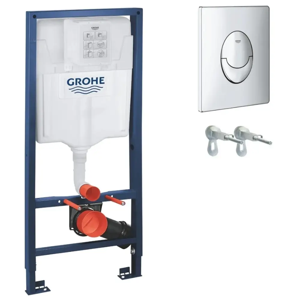 Фото Комплект инсталляция и унитаз Grohe безободковый с микролифтом клавиша цвет хром Фото Комплект инсталляция и унитаз Grohe безободковый с микролифтом клавиша цвет хром