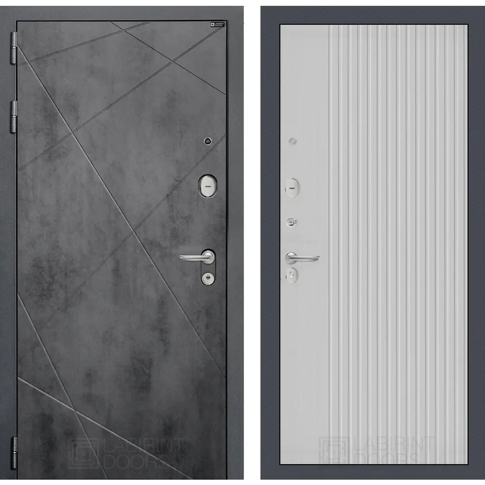 Фото Входная дверь Лабиринт Лофт П29 левый 205x88см цвет бетон темный/белый софт рельеф