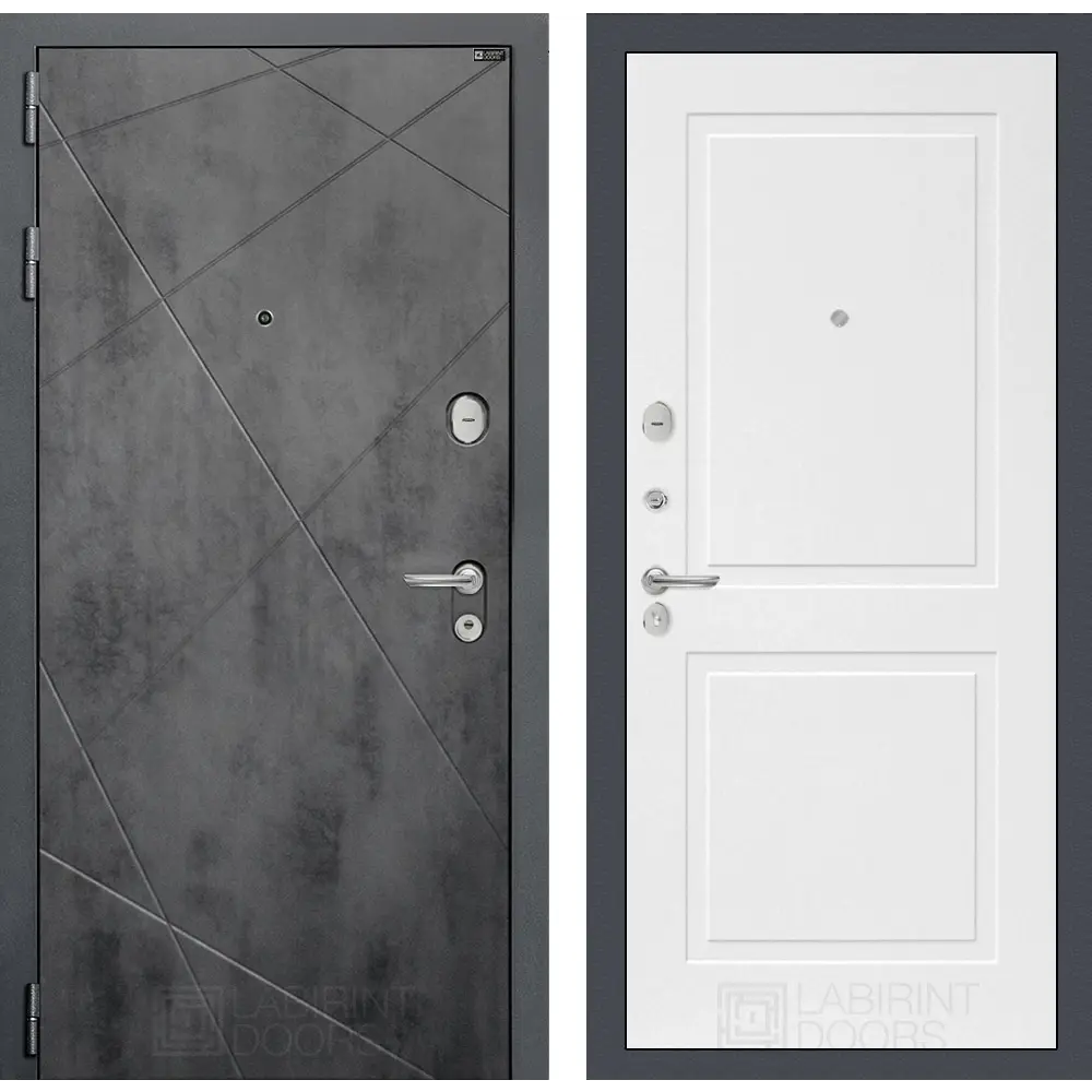 Фото Входная дверь Лабиринт Лофт П11 левый 205x96см цвет бетон темный/белый софт