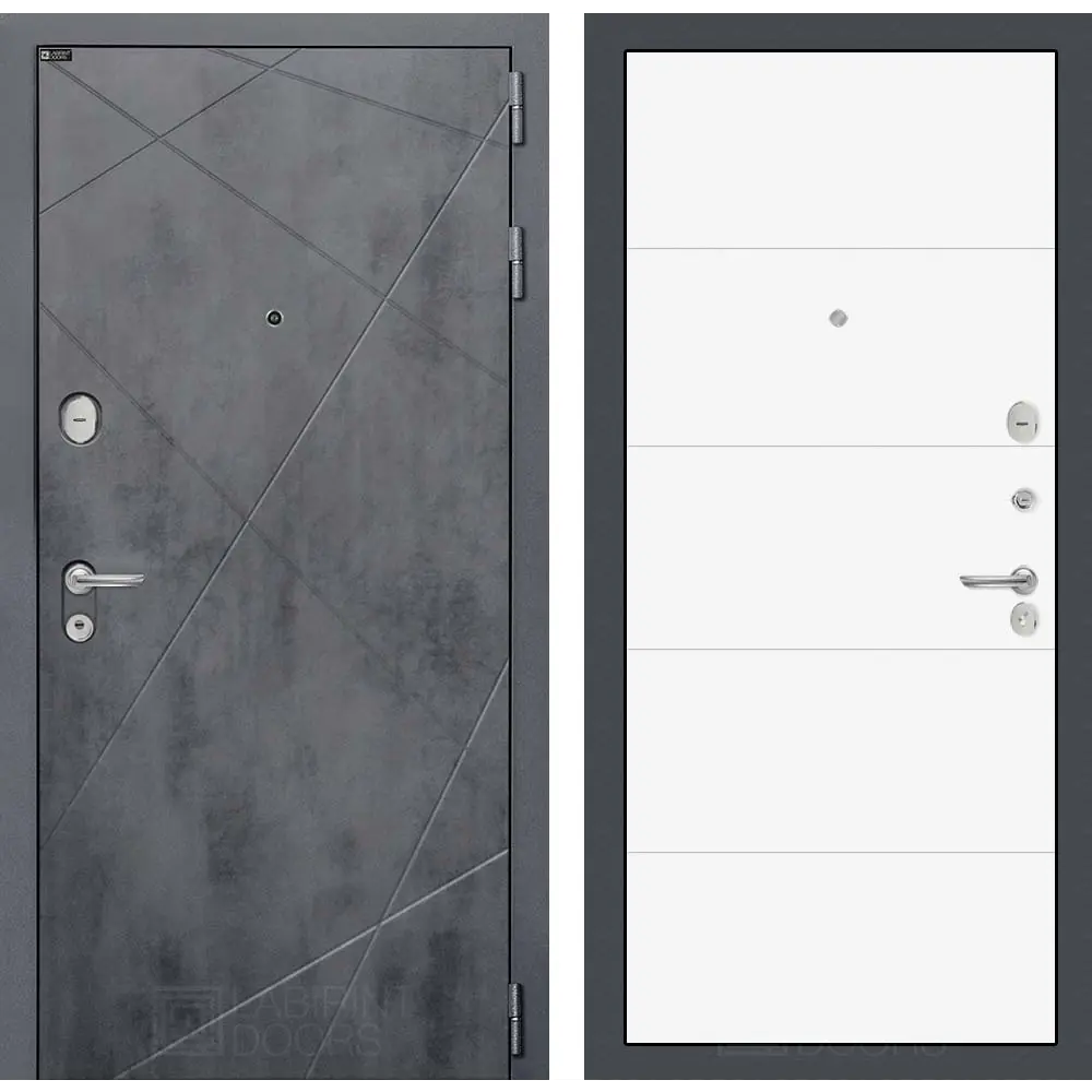 Фото Входная дверь Лабиринт Лофт П13 правый 205x96см цвет бетон темный/белый софт