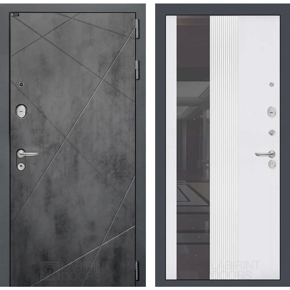 Фото Входная дверь Лабиринт Лофт П32 правый 205x96см цвет бетон темный/белый софт рельеф Фото Входная дверь Лабиринт Лофт П32 правый 205x96см цвет бетон темный/белый софт рельеф