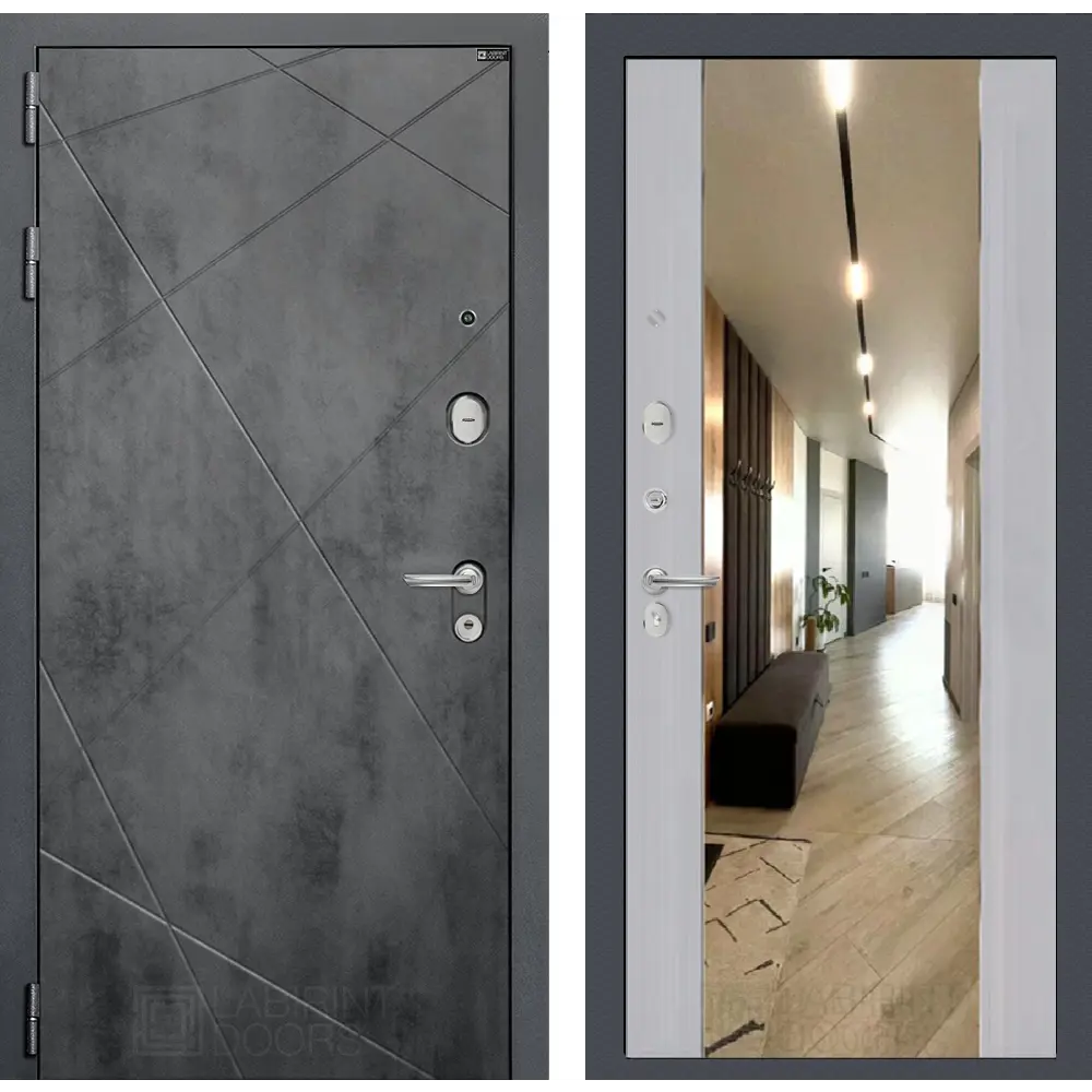 Фото Входная дверь Лабиринт Лофт левый 205x96см цвет бетон темный/серый рельеф софт с зеркалом ФЛЗ-1 Фото Входная дверь Лабиринт Лофт левый 205x96см цвет бетон темный/серый рельеф софт с зеркалом ФЛЗ-1