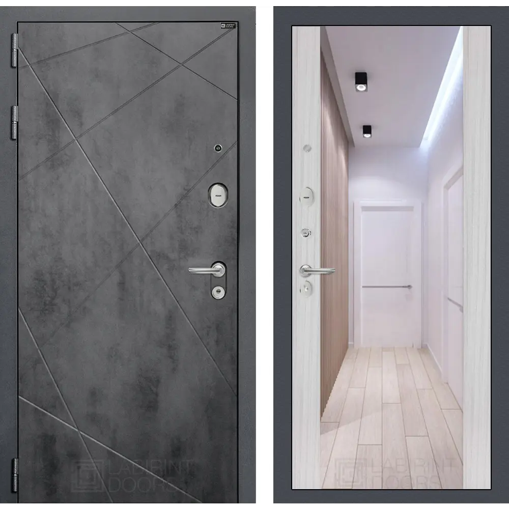 Фото Входная дверь Лабиринт Лофт левый 205x96см цвет бетон темный/сандал белый с зеркалом ФЛЗ-1 Фото Входная дверь Лабиринт Лофт левый 205x96см цвет бетон темный/сандал белый с зеркалом ФЛЗ-1